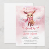 Waterverf schattig roze rendier winter meisje kaart (Voorkant / Achterkant)