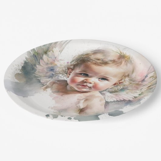 Waterverf schattige Angel Baby Baptisme Papieren Bordje (Gekanteld)