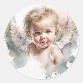 Waterverf schattige Angel Baby Baptisme Ronde Sticker