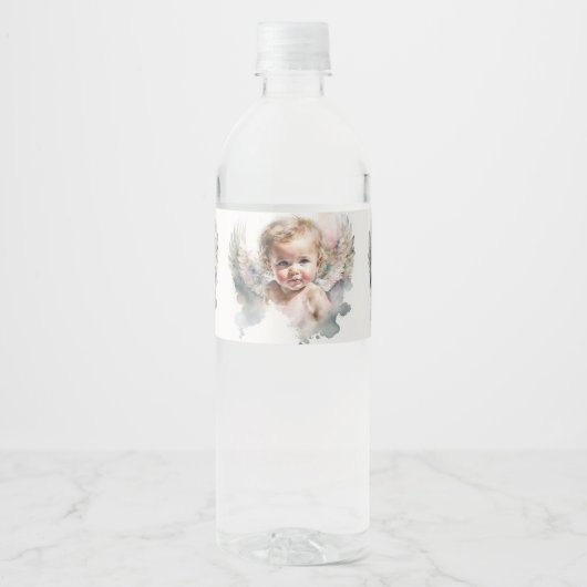 Waterverf schattige Angel Baby Baptisme Waterfles Etiket (Voorkant)