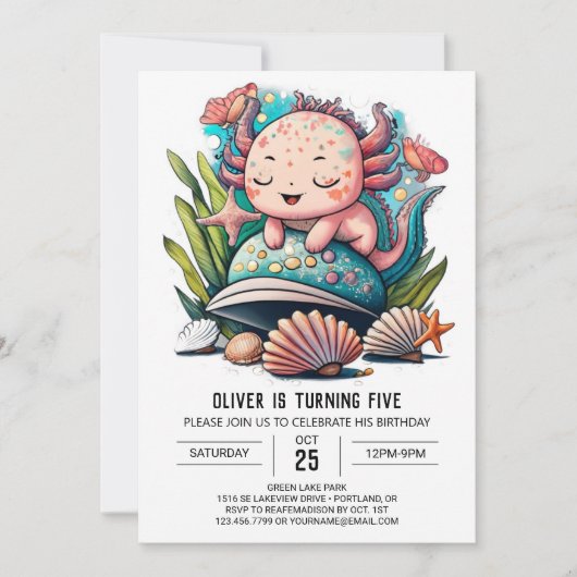 Waterverf Schattige Axolotl Verjaardag Kaart (Voorkant)