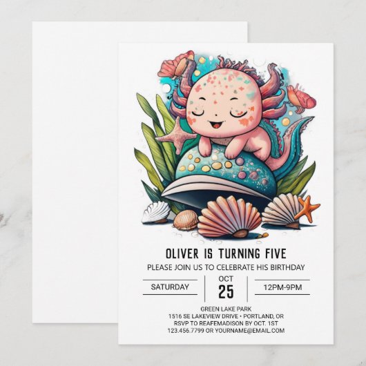 Waterverf Schattige Axolotl Verjaardag Kaart (Voorkant / Achterkant)