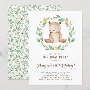 Waterverf Schattige Baby Beer Woodland eerste verj Kaart