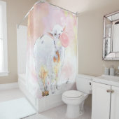 Waterverf Schattige Baby Geit met Bubblegum Douchegordijn (In situ)