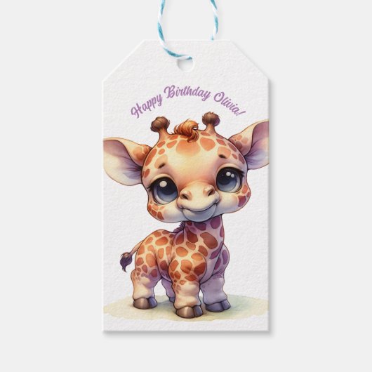 Waterverf schattige baby giraffe cadeaulabel (Voorkant)