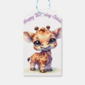 Waterverf schattige baby giraffe cadeaulabel (Achterkant)