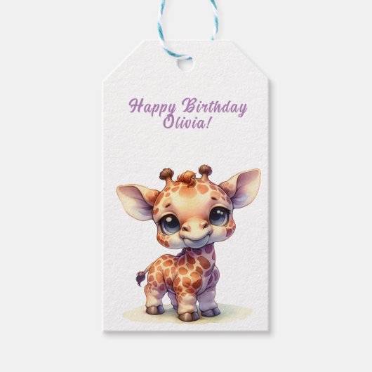 Waterverf schattige baby giraffe cadeaulabel (Voorkant)