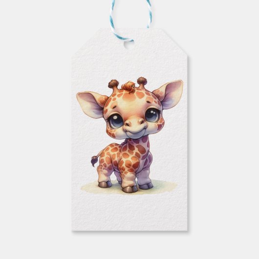 Waterverf schattige baby giraffe cadeaulabel (Achterkant)