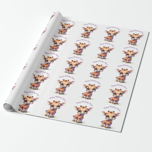 Waterverf schattige baby giraffe cadeaupapier (Uitgerold)