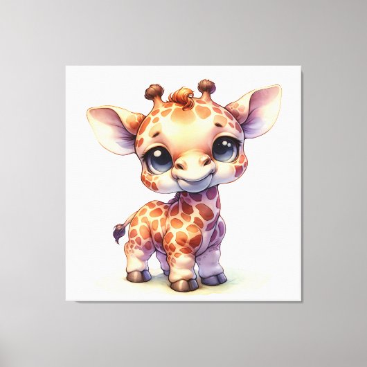 Waterverf schattige baby giraffe canvas afdruk (Voorkant)