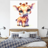 Waterverf schattige baby giraffe canvas afdruk (Insitu (Slaapkamer))