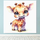 Waterverf schattige baby giraffe canvas afdruk (Insitu (Houten vloer))