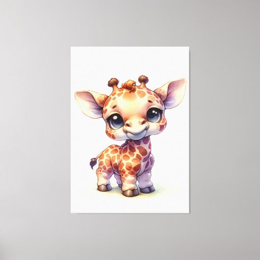 Waterverf schattige baby giraffe canvas afdruk (Voorkant)