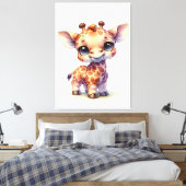 Waterverf schattige baby giraffe canvas afdruk (Insitu (Slaapkamer))