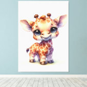 Waterverf schattige baby giraffe canvas afdruk (Insitu (Houten vloer))