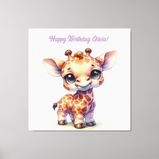 Waterverf schattige baby giraffe canvas afdruk (Voorkant)