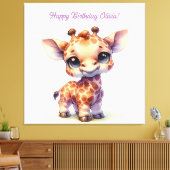 Waterverf schattige baby giraffe canvas afdruk (Insitu (Woonkamer))