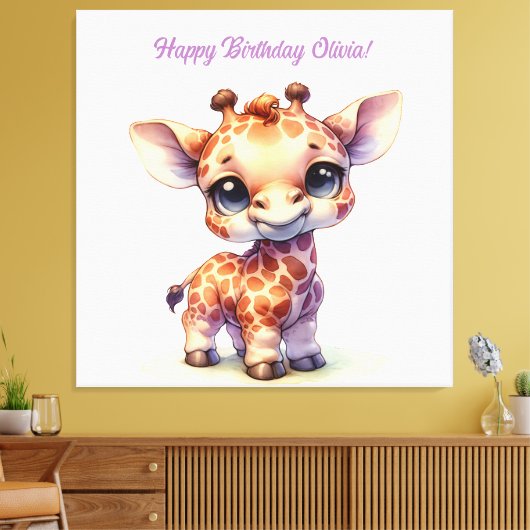 Waterverf schattige baby giraffe canvas afdruk (Insitu (Woonkamer))