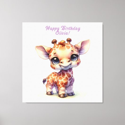 Waterverf schattige baby giraffe canvas afdruk (Voorkant)
