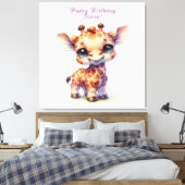 Waterverf schattige baby giraffe canvas afdruk (Insitu (Slaapkamer))