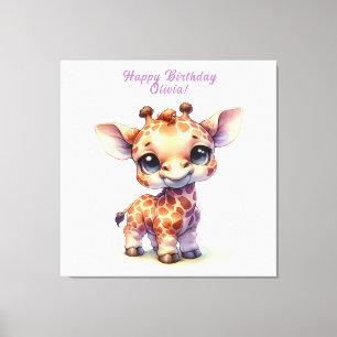 Waterverf schattige baby giraffe canvas afdruk