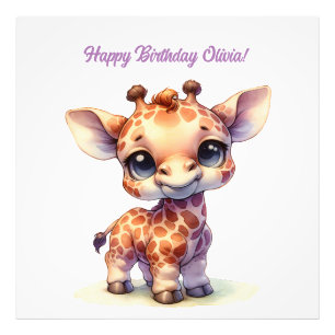 Waterverf schattige baby giraffe foto afdruk