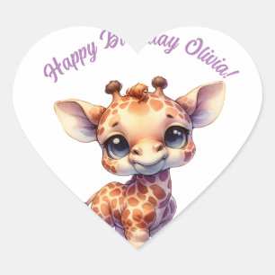 Waterverf schattige baby giraffe hart sticker