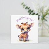 Waterverf schattige baby giraffe kaart (Staand voorkant)
