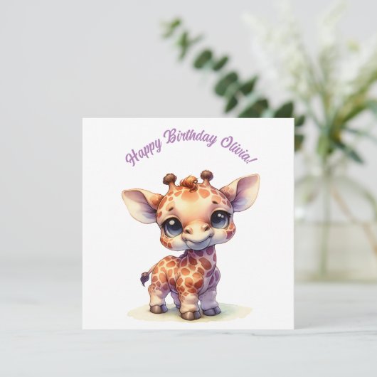 Waterverf schattige baby giraffe kaart (Staand voorkant)