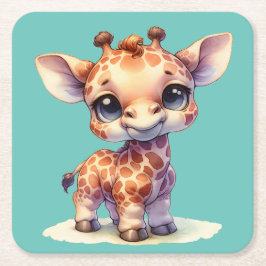 Waterverf schattige baby giraffe kartonnen onderzetters