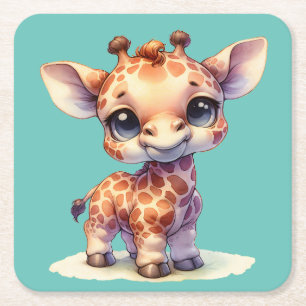 Waterverf schattige baby giraffe kartonnen onderzetters