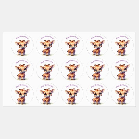 Waterverf schattige baby giraffe labels (Vel)