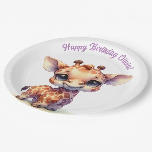 Waterverf schattige baby giraffe papieren bordje (Gekanteld)