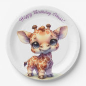 Waterverf schattige baby giraffe papieren bordje (Voorkant)