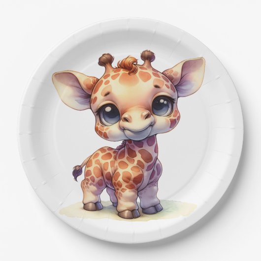 Waterverf schattige baby giraffe papieren bordje (Voorkant)