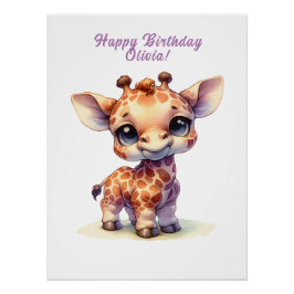 Waterverf schattige baby giraffe perfect poster