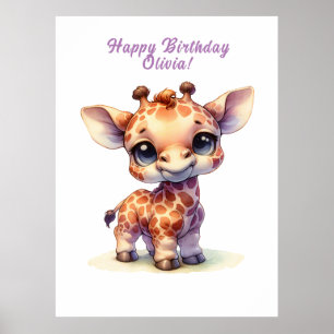Waterverf schattige baby giraffe poster