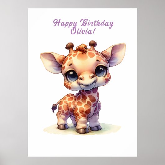 Waterverf schattige baby giraffe poster (Voorkant)