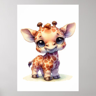 Waterverf schattige baby giraffe poster