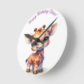 Waterverf schattige baby giraffe ronde klok (Hoek)