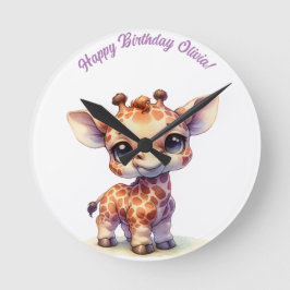 Waterverf schattige baby giraffe ronde klok