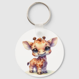 Waterverf schattige baby giraffe sleutelhanger