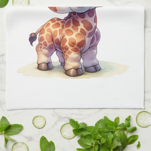 Waterverf schattige baby giraffe theedoek (Gevouwen)