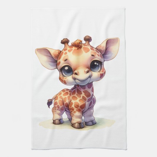 Waterverf schattige baby giraffe theedoek (Verticaal)