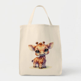 Waterverf schattige baby giraffe tote bag