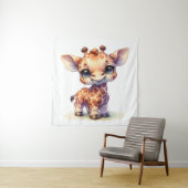 Waterverf schattige baby giraffe wandkleed (In situ)