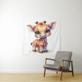 Waterverf schattige baby giraffe wandkleed (In situ)