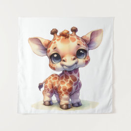 Waterverf schattige baby giraffe wandkleed