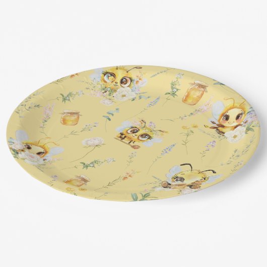 Waterverf Schattige Bee Wildflower Baby shower Papieren Bordje (Gekanteld)
