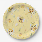 Waterverf Schattige Bee Wildflower Baby shower Papieren Bordje (Voorkant)